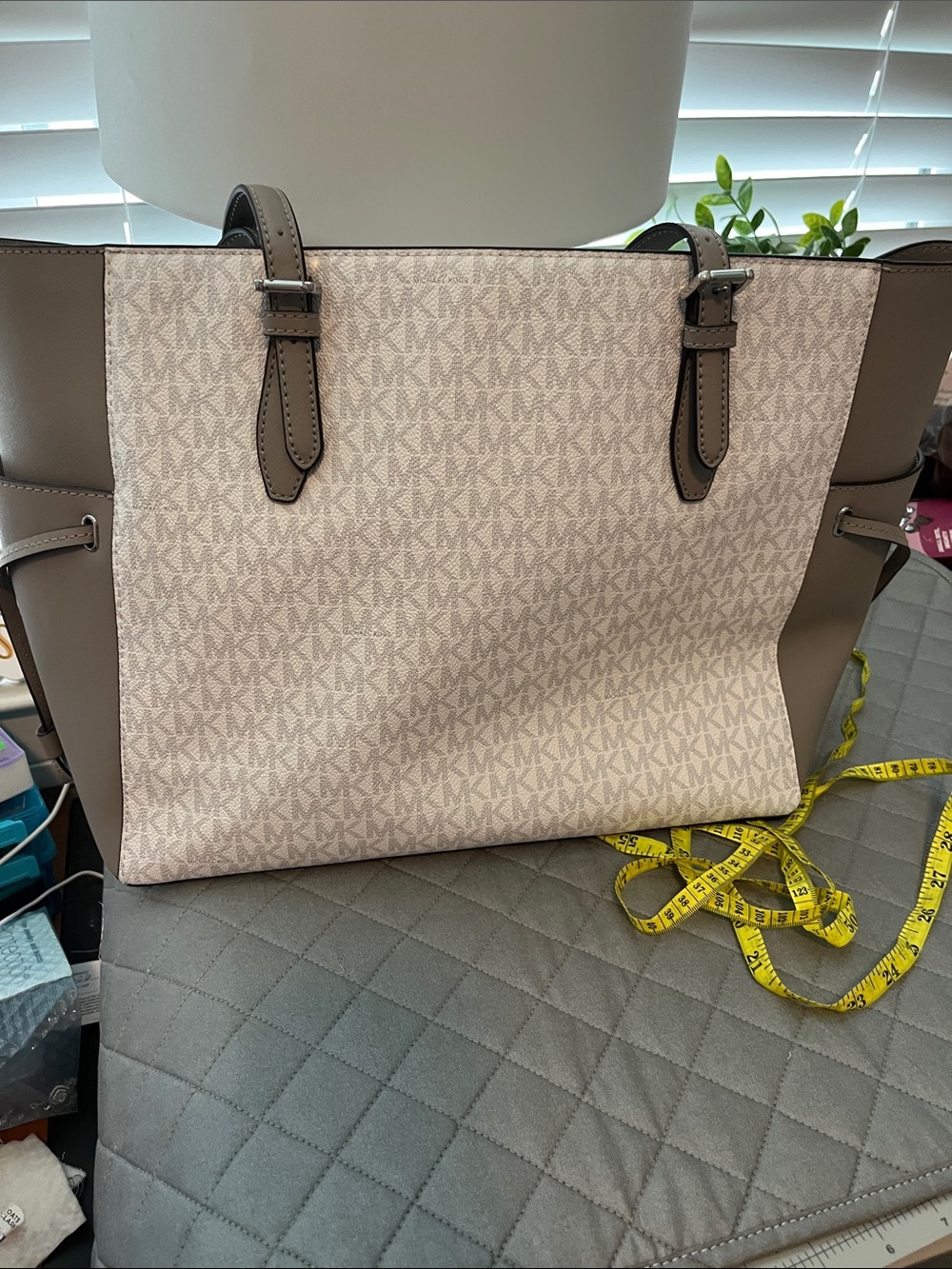 Michael Kors Gray MK Signature Tote with Dark Gray Trim - Picture 3 of 10
